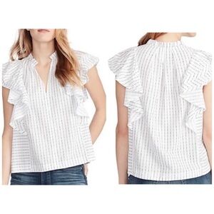 Ella Moss White/Black Pinstriped Short Ruffle Sleeve Blouse Size Small